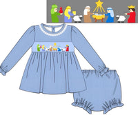 Girls Nativity Smocked Corduroy Bloomer Set