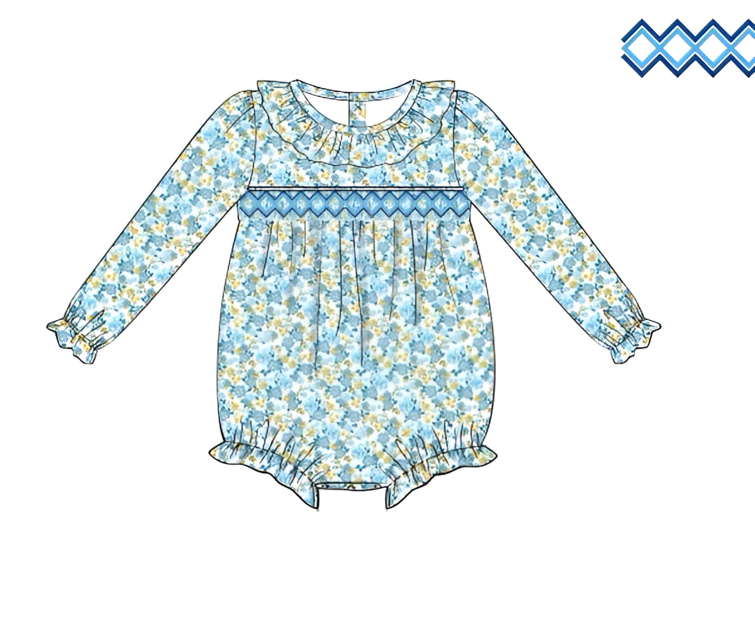 Girls Autumn Blooming Smocked Bubble RTS