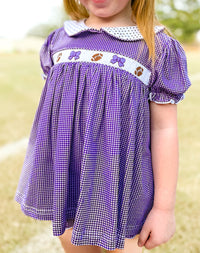 Purple Smocked Footballs and Bows Bloomer Set