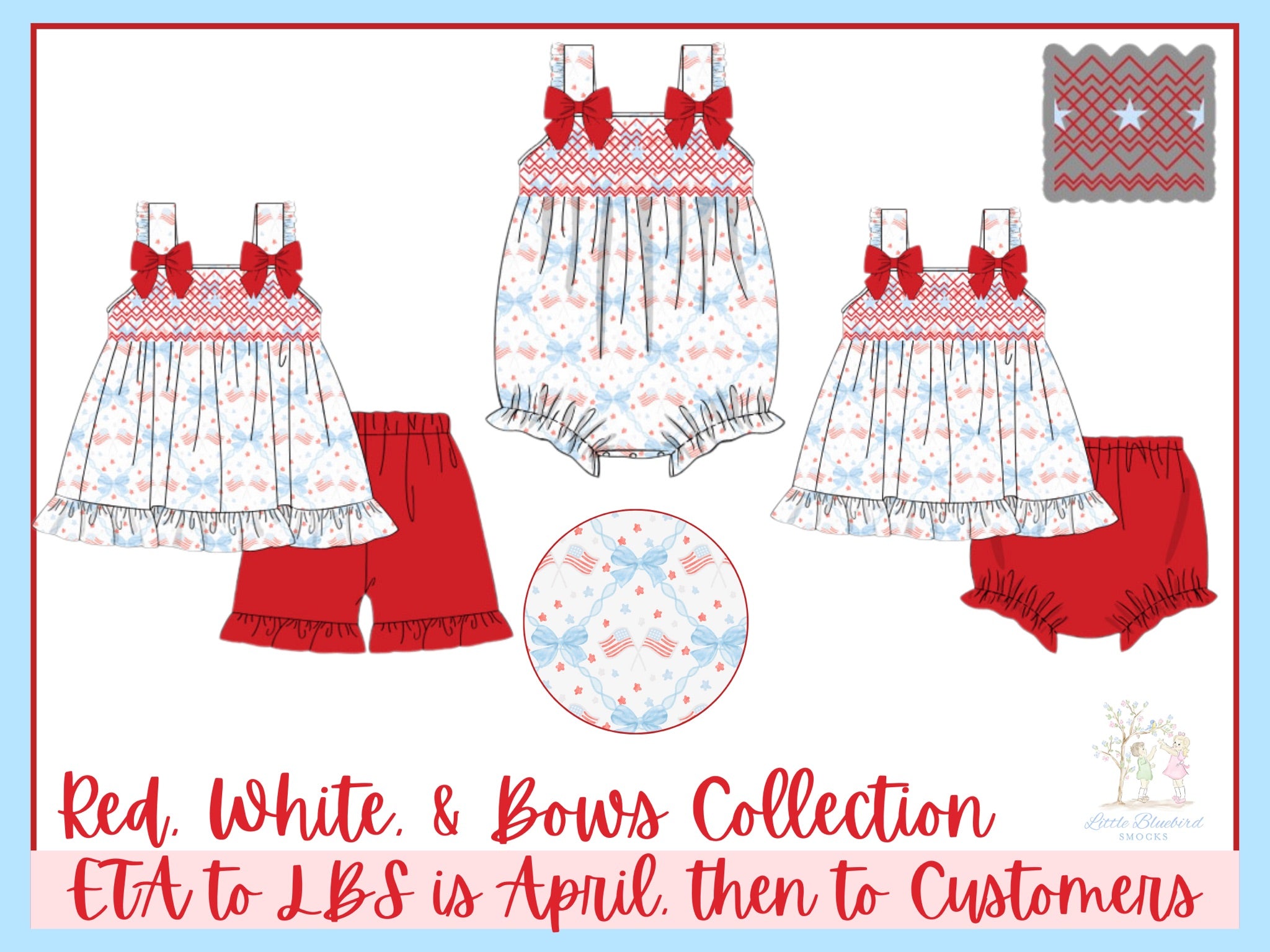 Girls Smocked Red, White, and Bows Bloomer Set