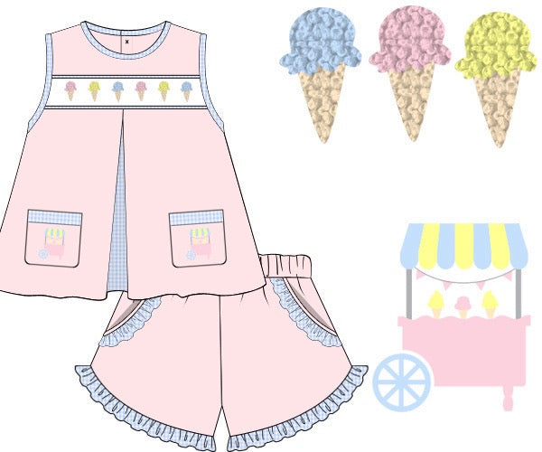 PRE ORDER Girls French Knot Ice Cream Short Set ETA: MAY