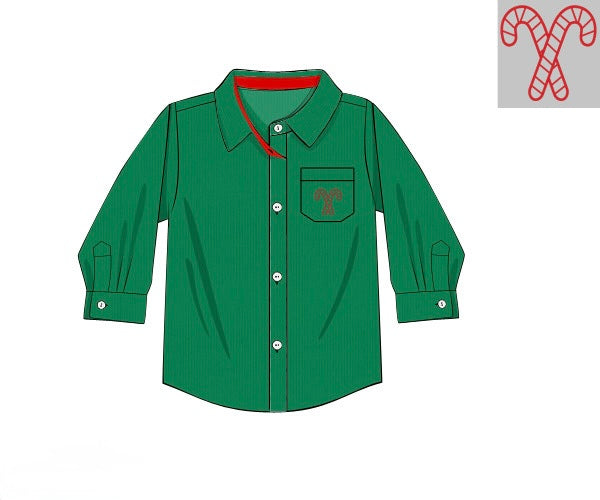PRE ORDER Boys Hand Embroidered Candy Cane Corduroy Button Down | ETA to LBS: OCTOBER