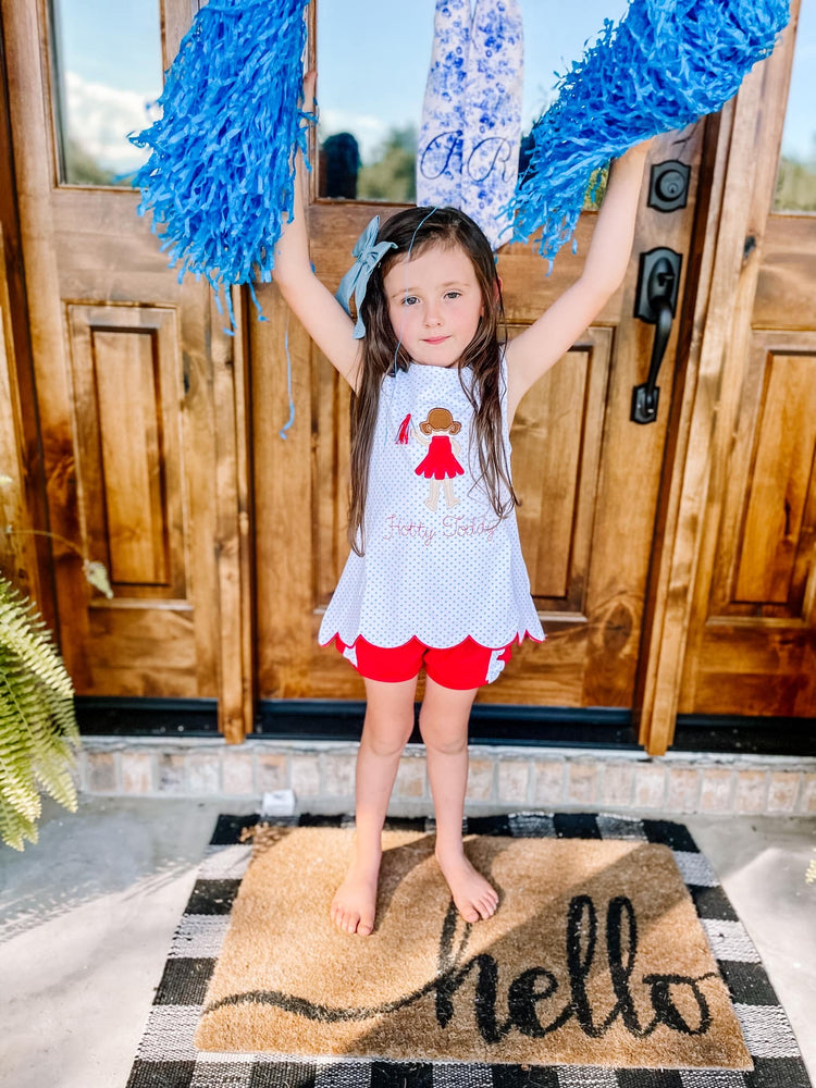 Girls Blue and Red Cheerleader Short Set (cheerleader only)