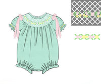 PRE ORDER Girls Smocked Mint Heirloom Garden Bubble | ETA to LBS: FEBRUARY