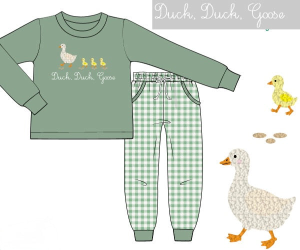 PRE ORDER Boys French Knot Duck, Duck, Goose Jogger Set | ETA to LBS: DECEMBER