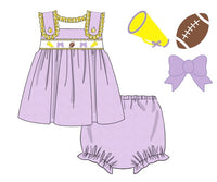 Girls Embroidered Swiss Dot Team Spirit Bloomer Set & Dress