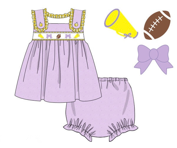 Girls Embroidered Swiss Dot Team Spirit Bloomer Set & Dress