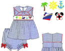 Girls Smocked Cruising Mouse Bloomer Set & Dress