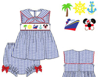 Girls Smocked Cruising Mouse Bloomer Set & Dress