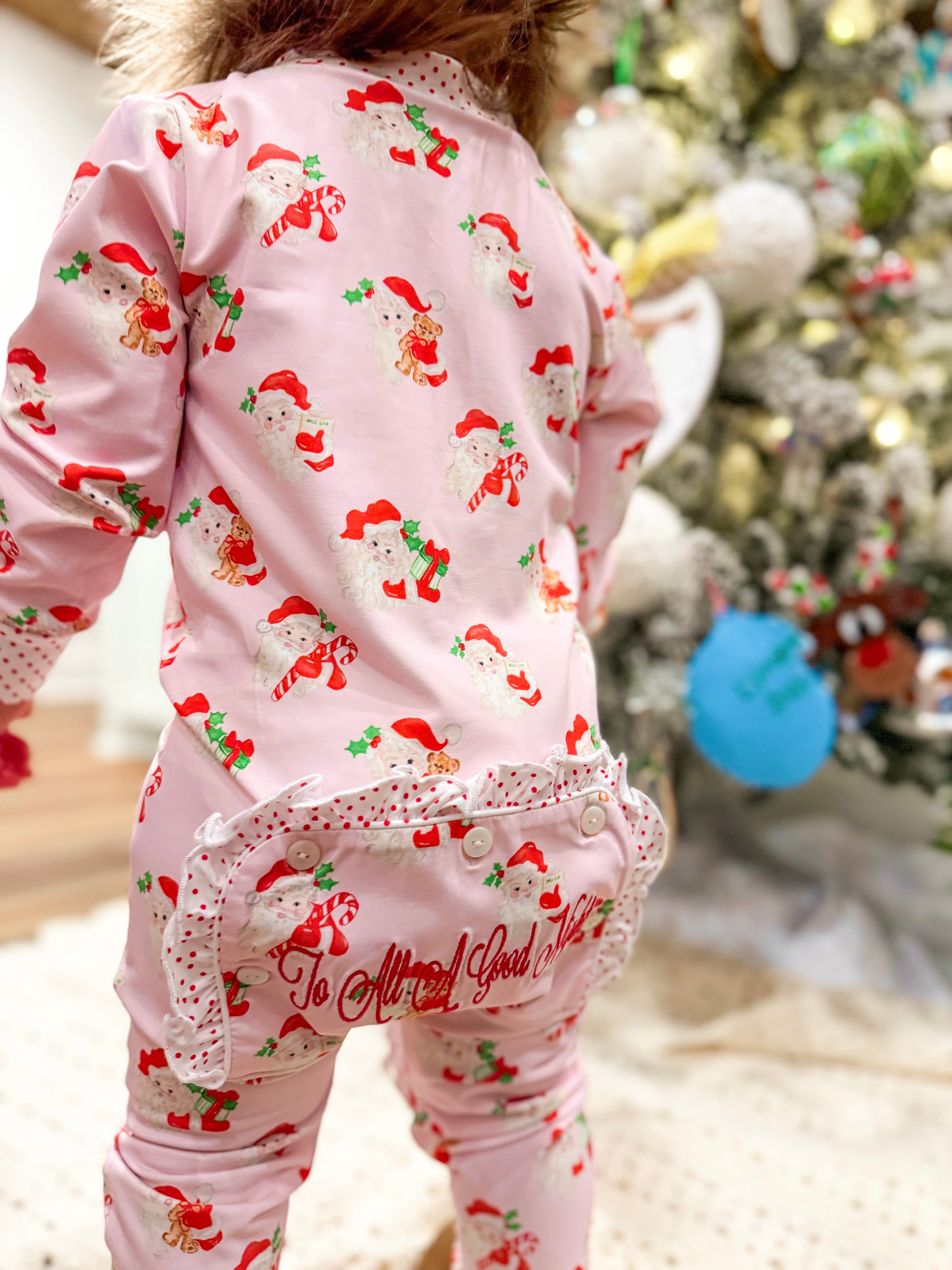 Girls Watercolor Santa Knit Embroidered Lounge (TO ALL A GOOD NIGHT EMBROIDERED)