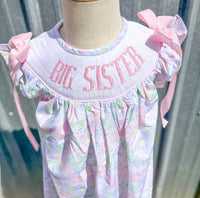 Girls “BIG SISTER” Spring Blooms Smocked Dress