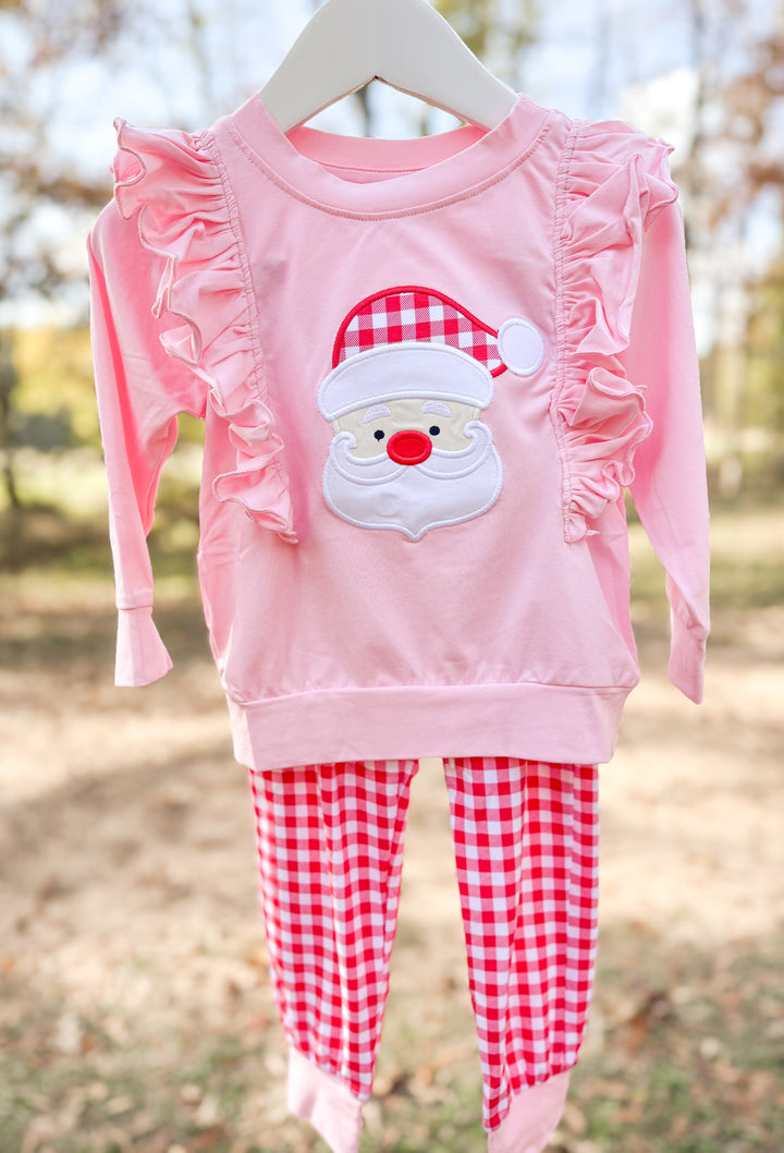 Girls Santa Appliqué Sweatshirt Jogger Set