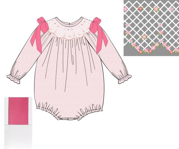 PRE ORDER Girls Smocked Swiss Dot Rose Garden Bubble | ETA to LBS: DECEMBER