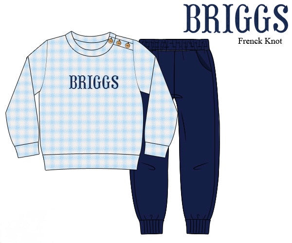 PRE ORDER Boys Custom French Knot Gingham Sweater Jogger Set | ETA to LBS: DECEMBER