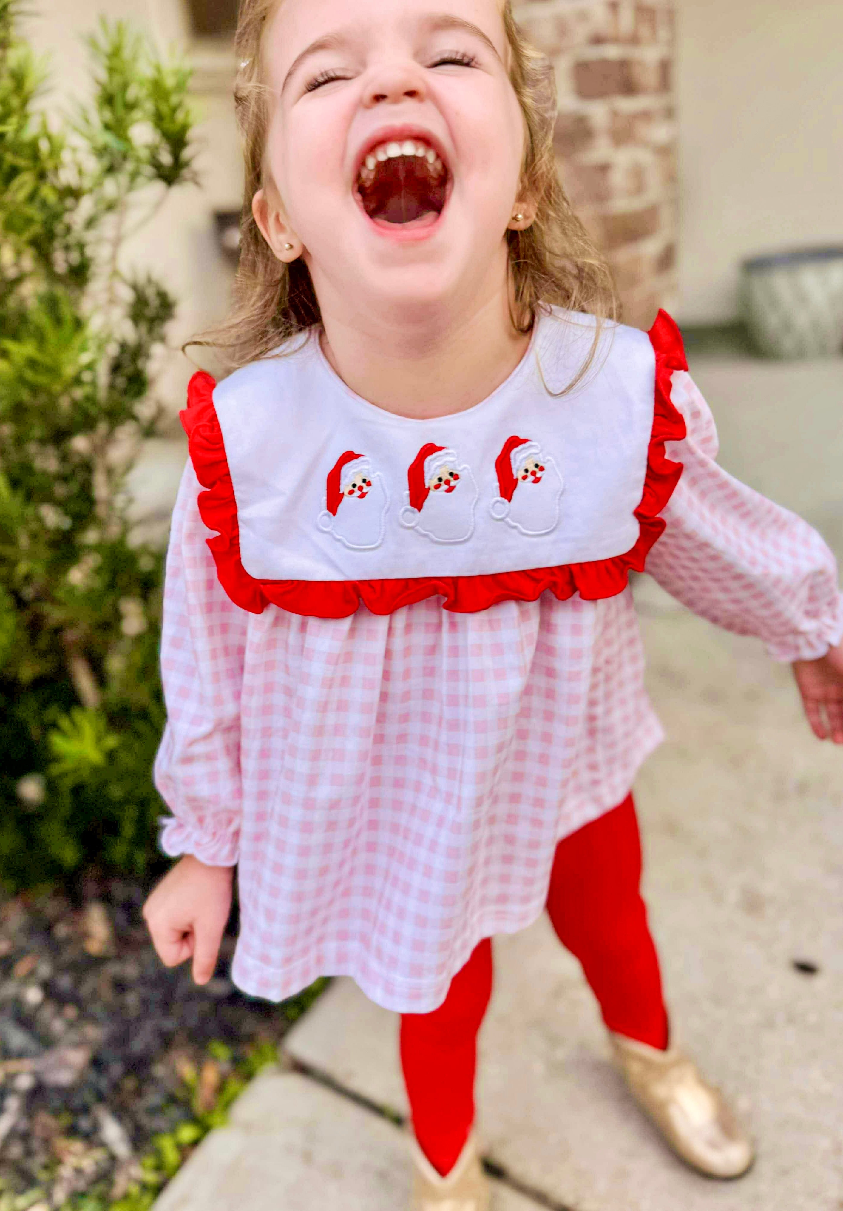 Girls Gingham Santa Legging Set