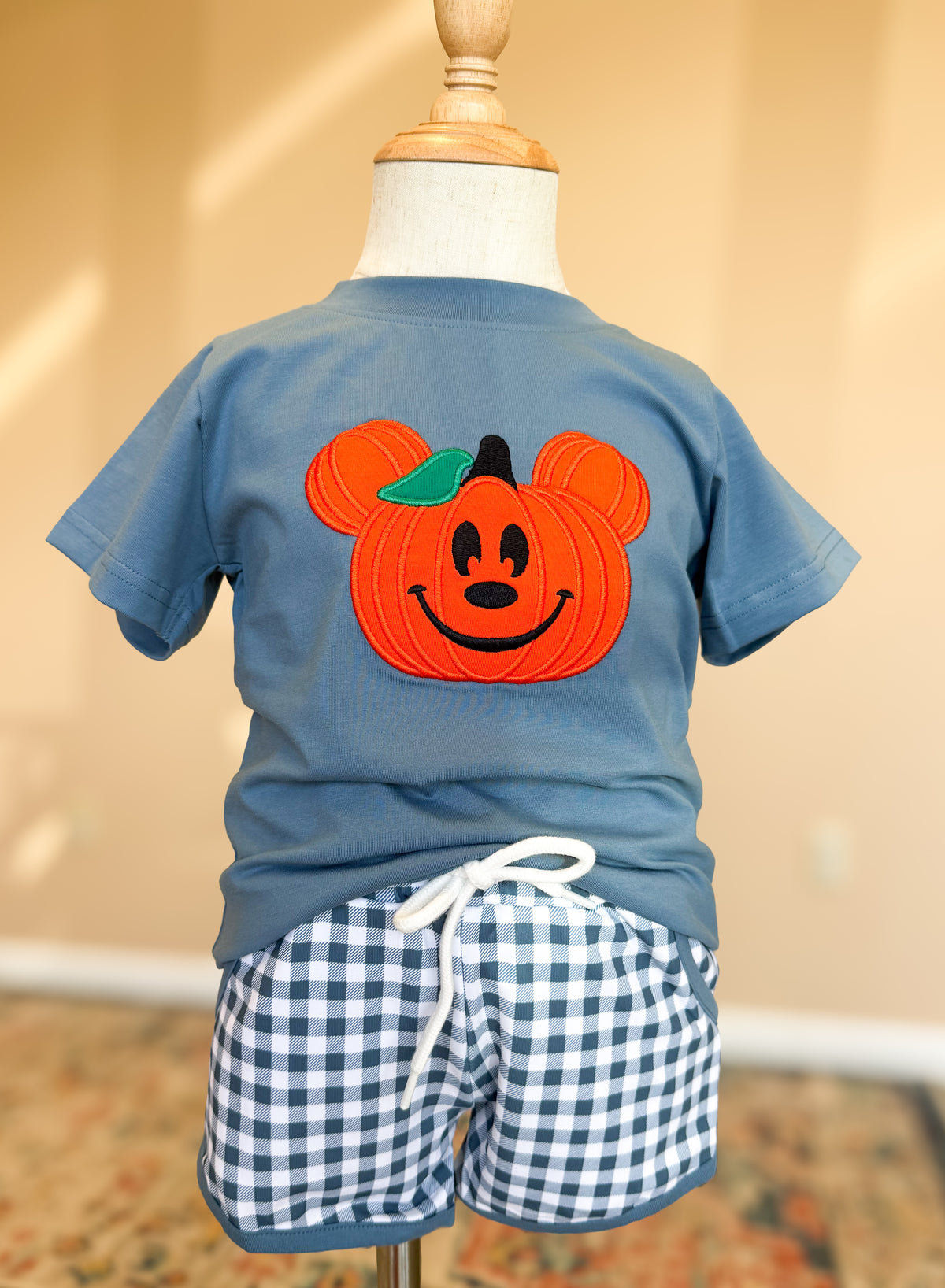 Boys Appliqué Jack-o’-lantern Mouse Short Set
