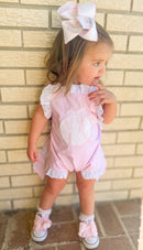 Girls Bow Baseball Appliqué Sunsuit