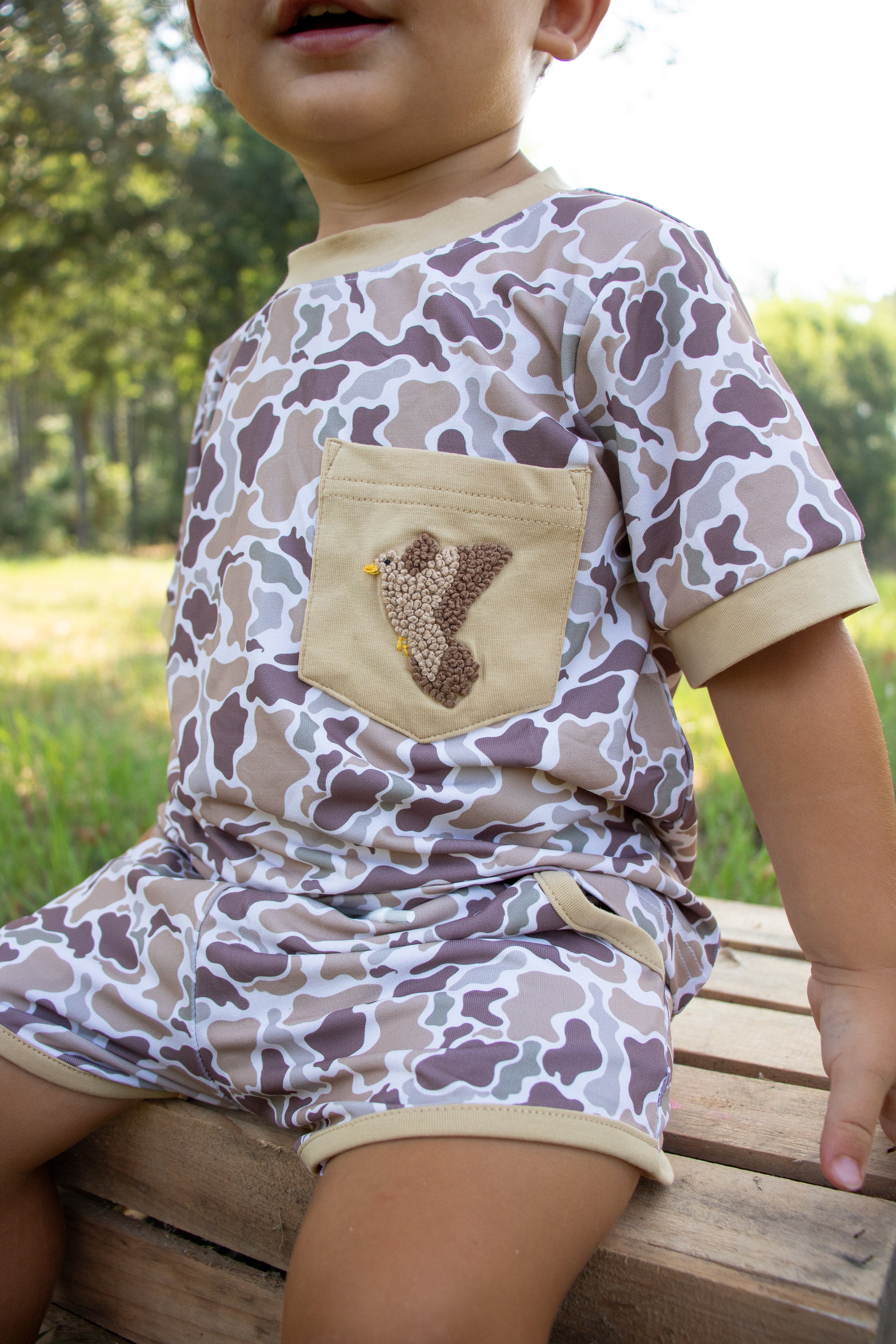 Boys French Knot Dove Day Short Set