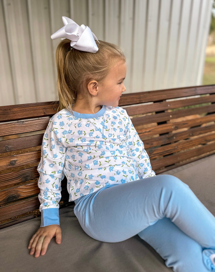 Girls Blue Floral Pullover Set