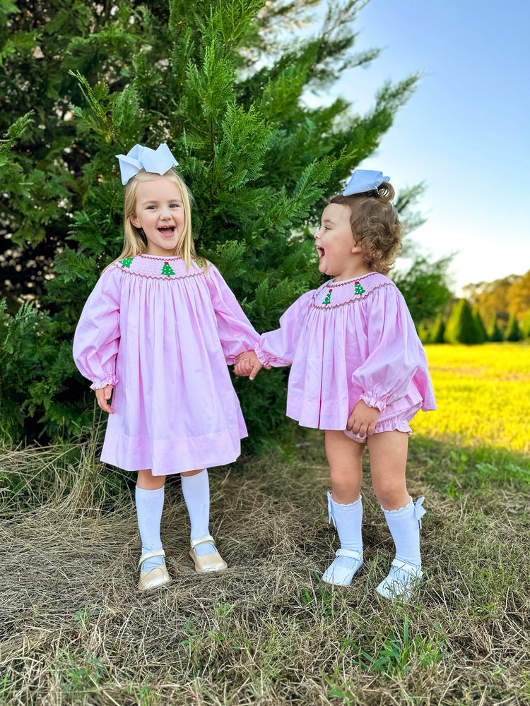 Girls Smocked Christmas Tree Bloomer Set