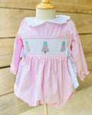 Girls Pastel Christmas Trees Smocked Corduroy Bubble