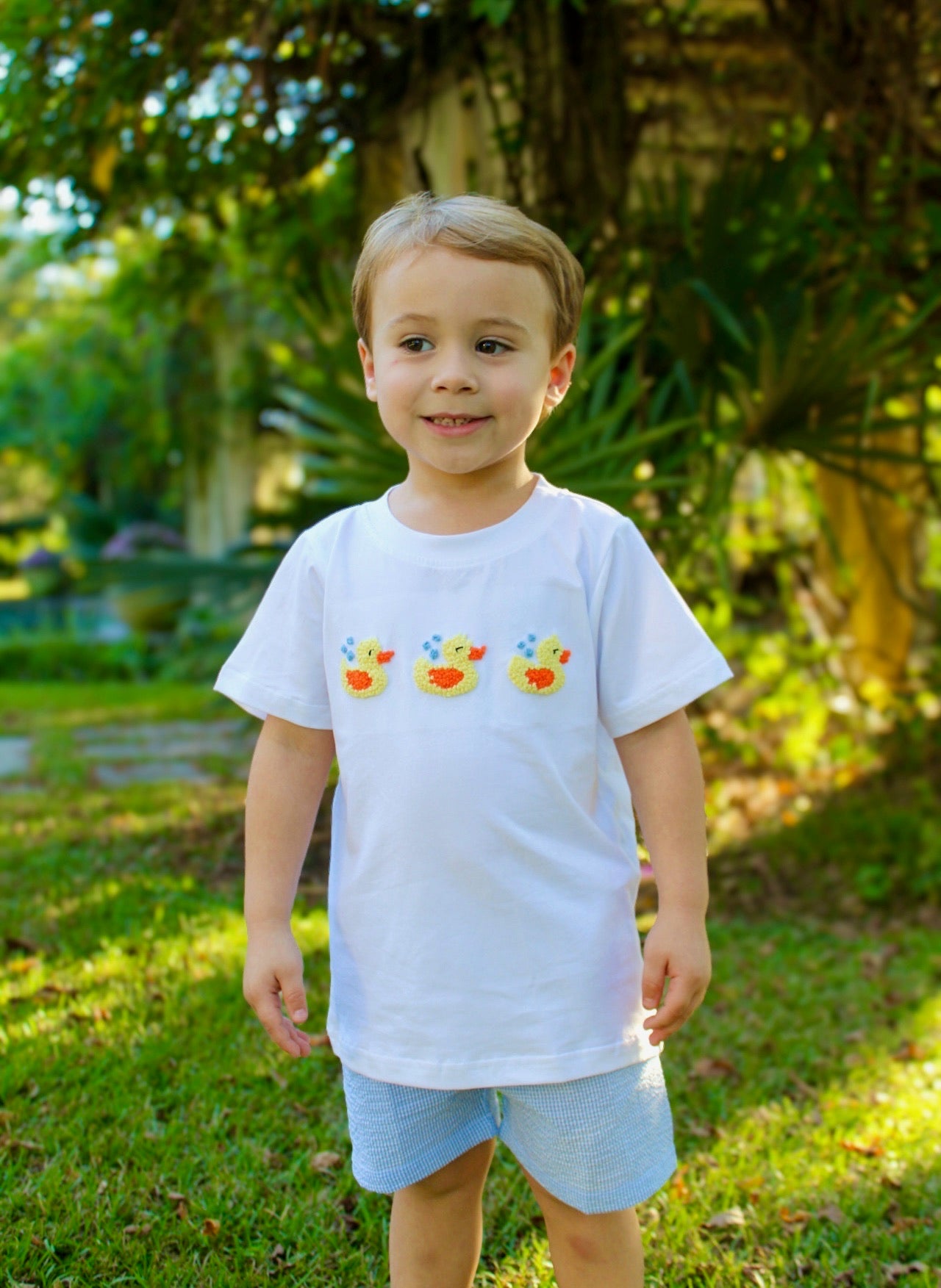 PRE ORDER Boys French Knot Rubber Ducks and Embroidered Easter Tractor Interchangeable Tops Short Set | ETA to LBS: LATE FEBRUARY