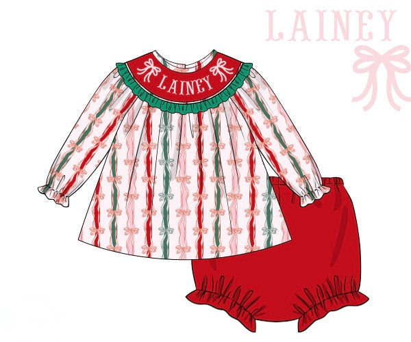 PRE ORDER Girls Custom Smock Merry & Bow Bright Bloomer Set | ETA to LBS: OCTOBER