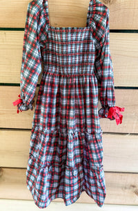 Womens Tartan Plaid Smocked Dress