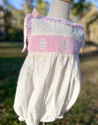 PRE ORDER Girls Swiss Dot Smocked Easter Egg Bubble | ETA to LBS: LATE FEBRUARY