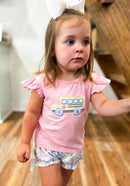 Girls Appliqué 2-Tops School Floral Bloomer Shorts Set
