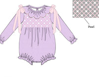 PRE ORDER Girls Smocked Lavender Swiss Dot Pretty as a Pearl Bubble | ETA to LBS: DECEMBER