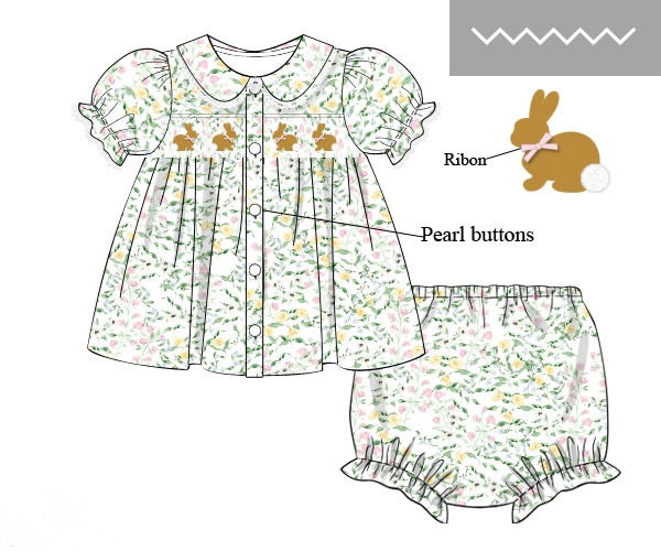 PRE ORDER Girls Smocked Bunny Garden Party Bloomer Set & Dress | ETA to LBS: JANUARY