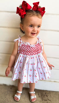 Girls Cherry Pop Smocked Bloomer Set