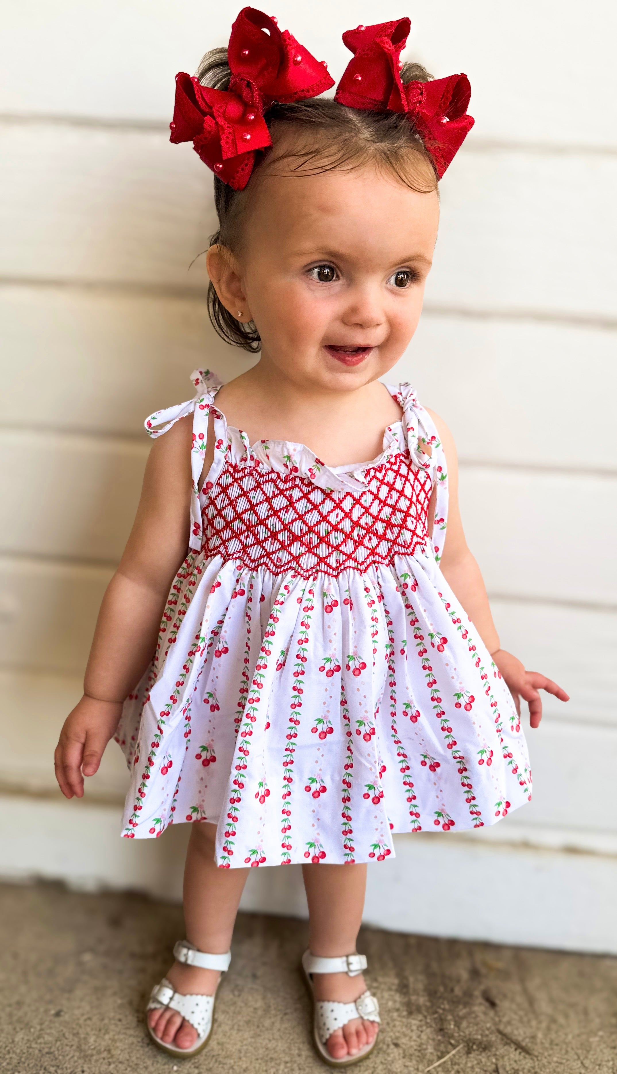 Girls Cherry Pop Smocked Bloomer Set