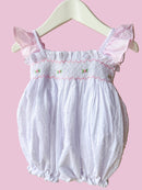 Girls White Swiss Dot Smocked Bubble