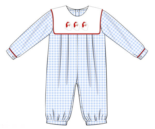 Boys Gingham Santa Long Romper