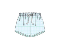 Boys Mint Plaid Swim Trunks