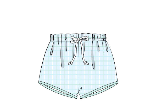 Boys Mint Plaid Swim Trunks