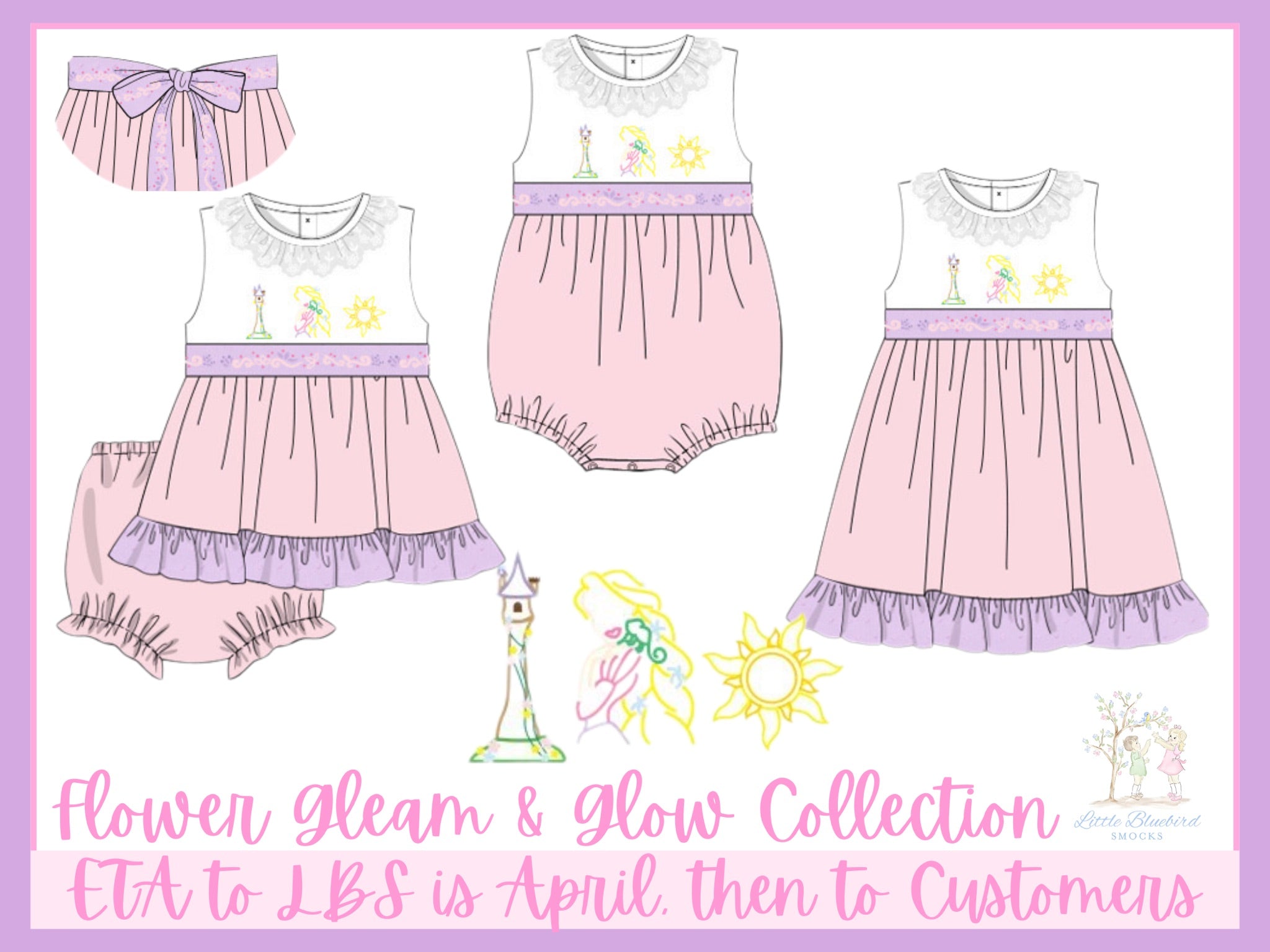 Girls Embroidered Flower Gleam and Glow Bubble