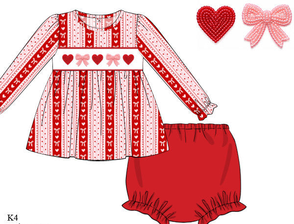 PRE ORDER Girls Smocked & Beaded Valentine Cutie Bloomer Set | ETA to LBS: DECEMBER