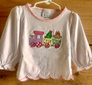 Girls Christmas Train Applique Knit Shirt RTS