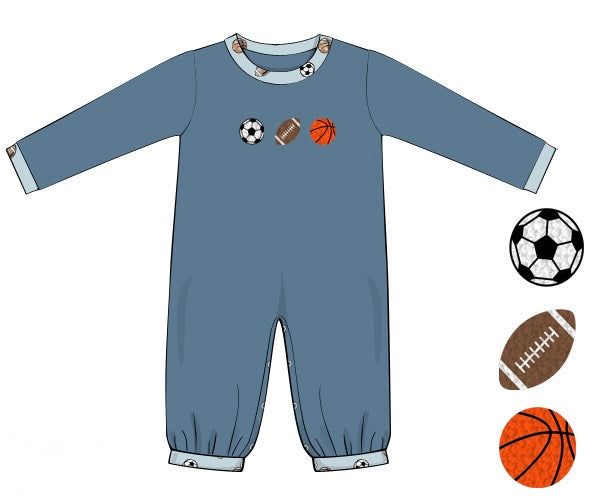 PRE ORDER Boys French Knot Sports Guy Long Romper | ETA to LBS: DECEMBER