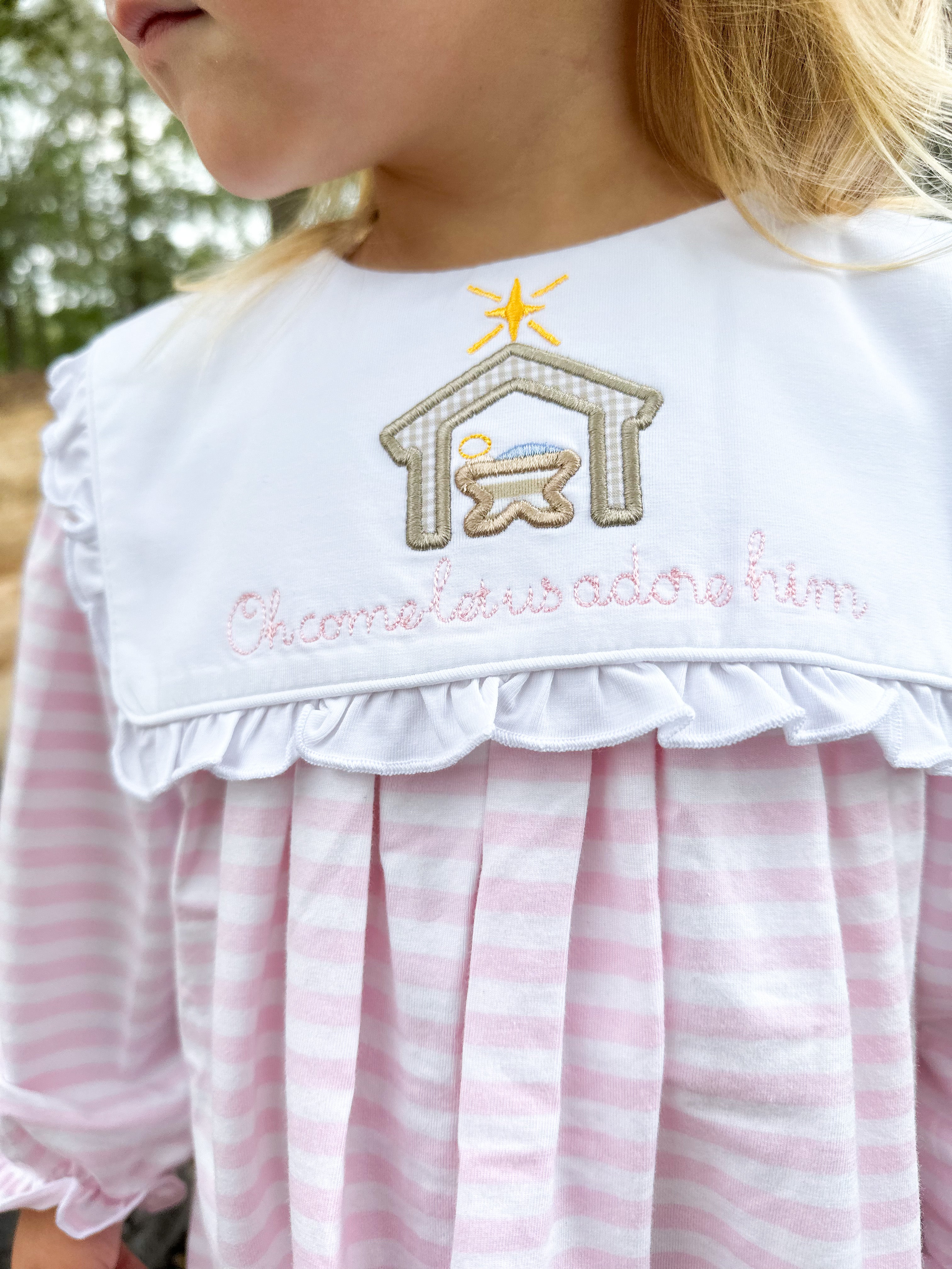 Girls Oh Come Let Us Adore Him Knit Bloomer Set RTS