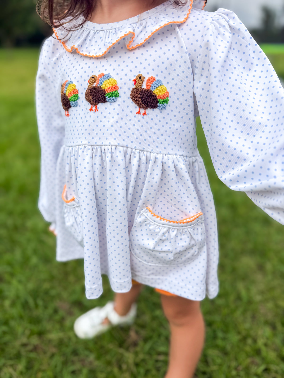 Girls French Knot Little Turkeys Bloomer Set & Dress