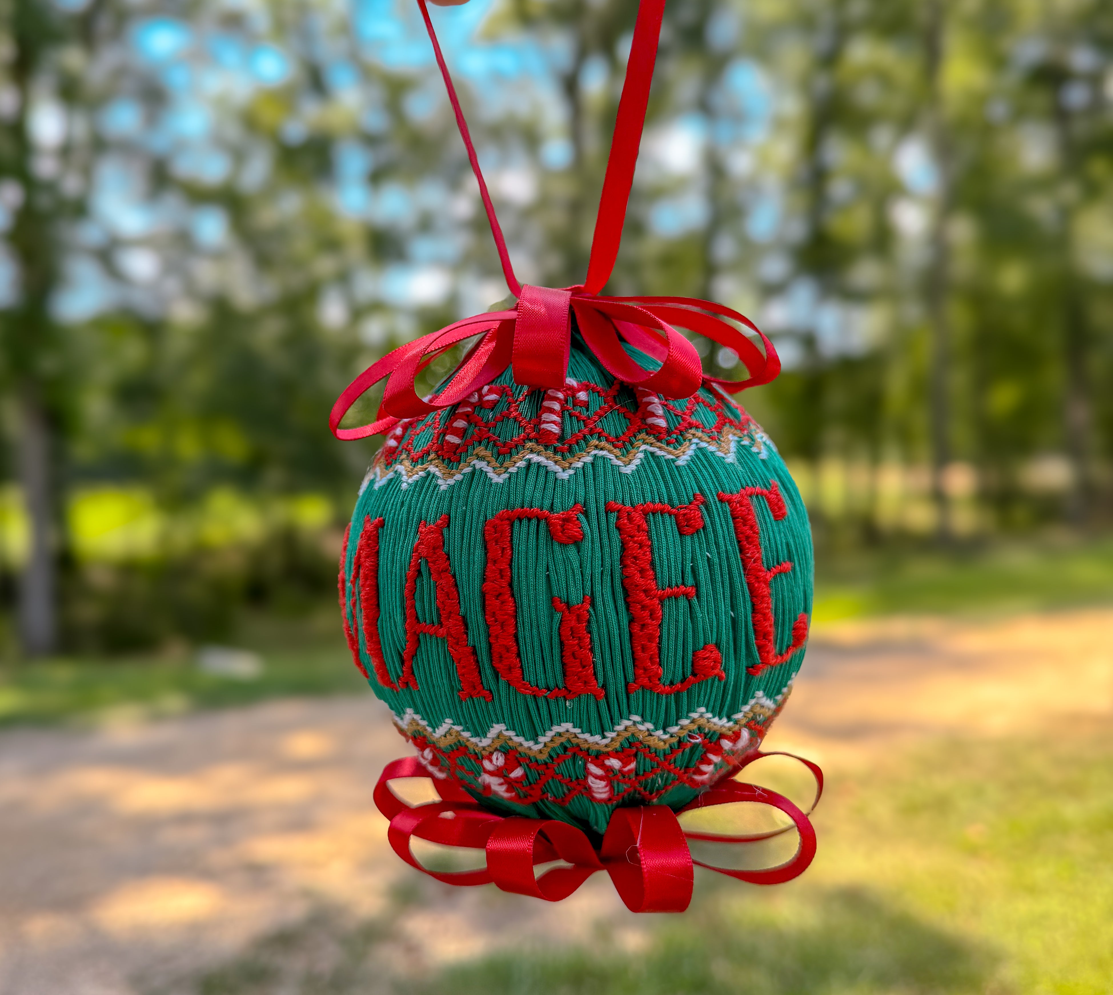 PRE ORDER Green Candy Cane Christmas Smocked Ornament | ETA to LBS: OCTOBER