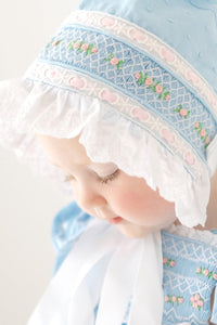 PRE ORDER Girls Blue Swiss Dot Smocked Bonnet| ETA to LBS: JANUARY