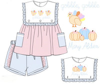 Girls Pumpkin and Turkey Reversible Short Set