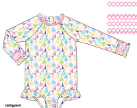 Girls Princess Parade Long Sleeve Rashguard Swimsuit- UPF 50+
