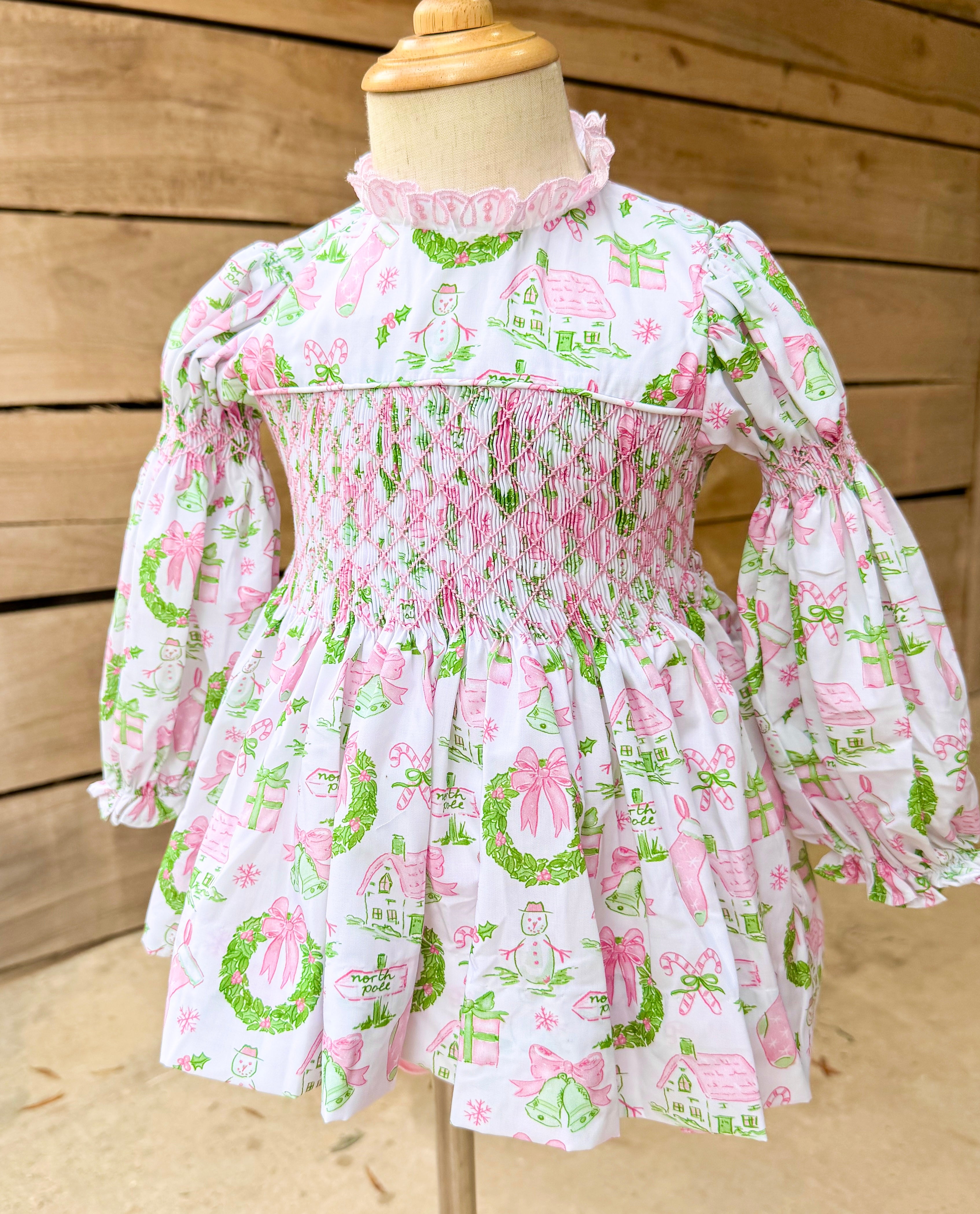 Girls Pink & Green Toile Smocked Bloomer Set