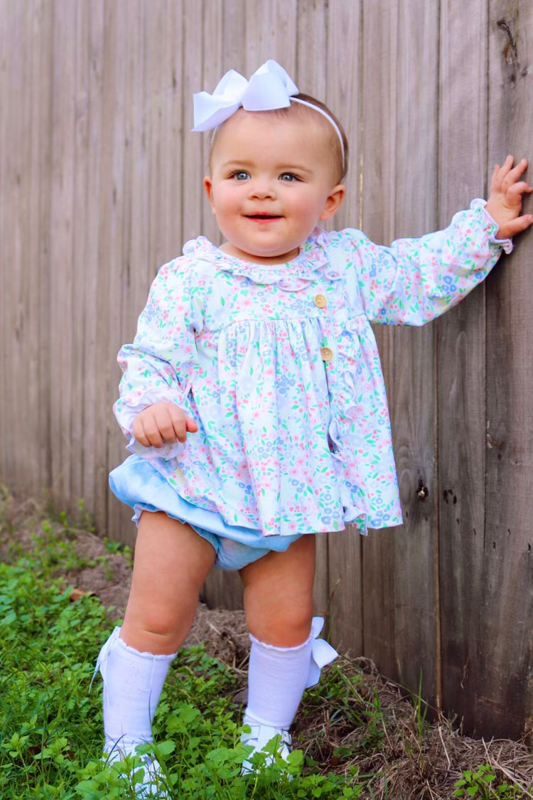 Girls Multi Color Floral Bubble shorts Set/Dress